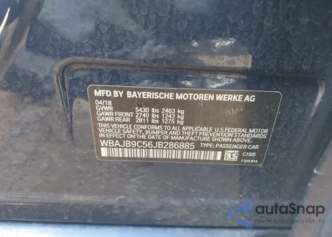 2018 BMW M550I xDrive z USA, uszkodzony, nr VIN WBAJB9C56JB286885